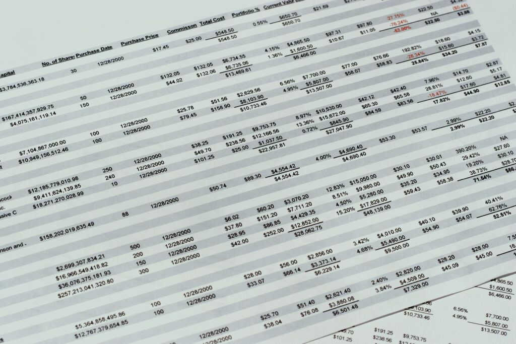 Detail image of a restaurant spreadsheet